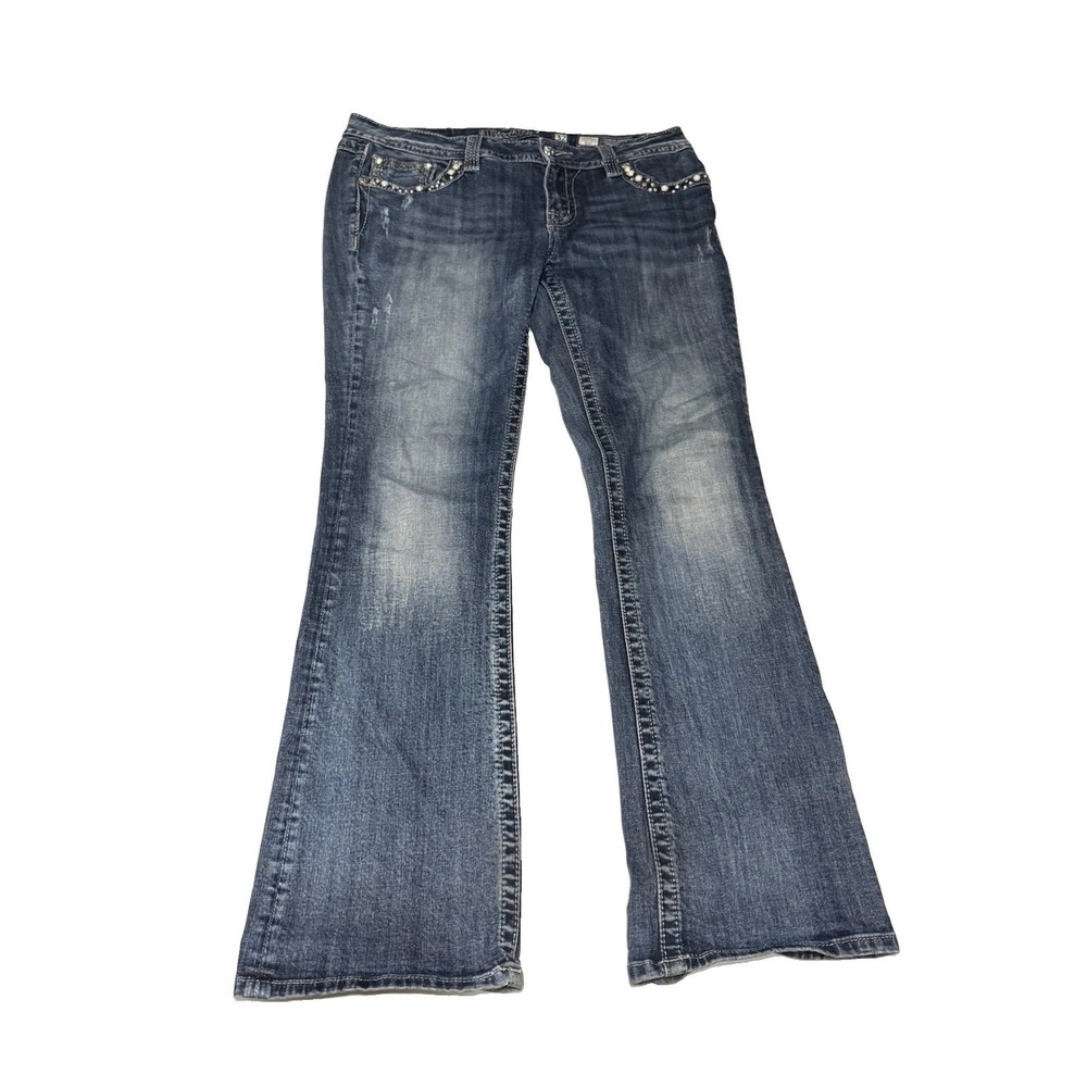 Miss Me Jeans Signature Bootcut Pearl Rhinestone Embellished Distressed 32x32